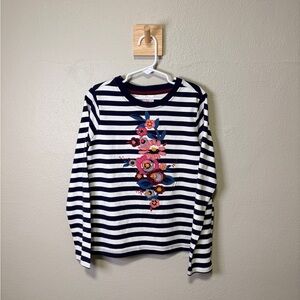 Hanna Andersson Navy and White Striped Floral Tee